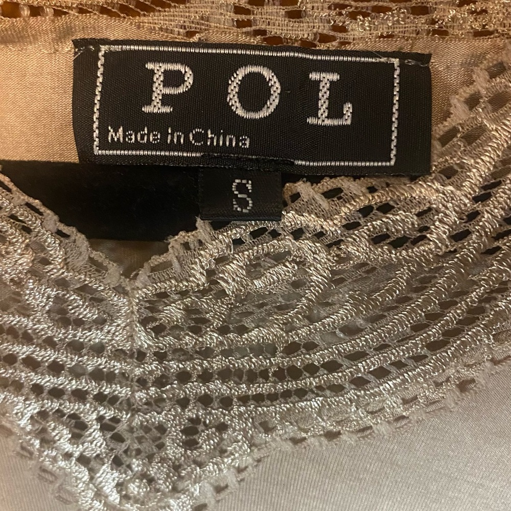 POL Beige Lace Crop Top Small Boho Romantic Sheer Crochet - Picture 2 of 6